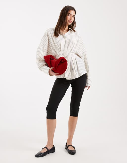 ASOS DESIGN pleated shirt in white pinstripe, 2 of 4