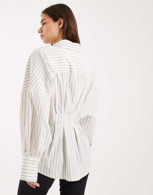 ASOS DESIGN pleated shirt in white pinstripe, 4 of 4