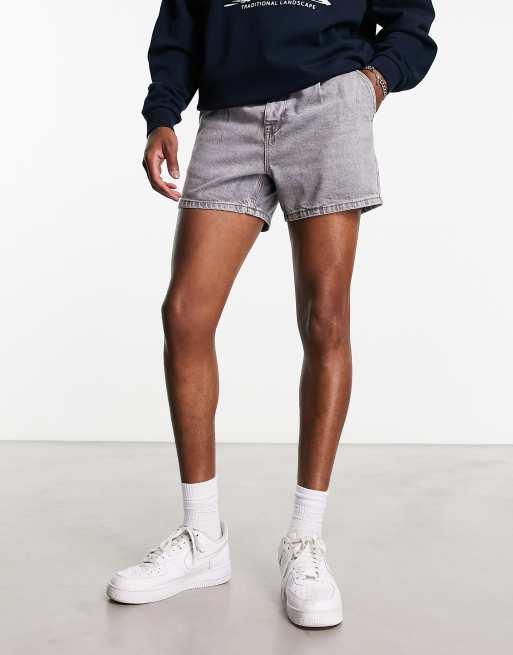 Mens pleated 2024 denim shorts