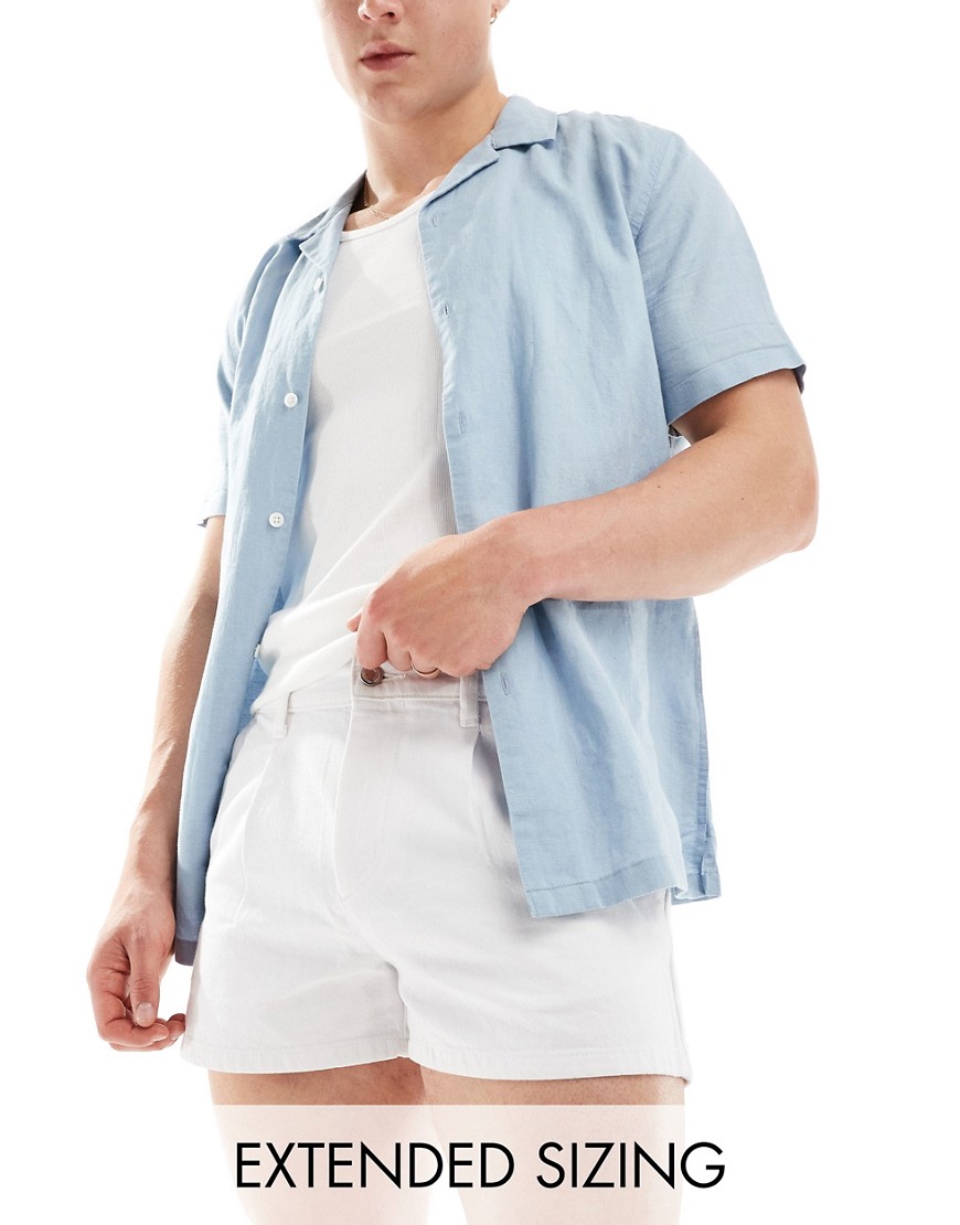 ASOS DESIGN pleated shorter length denim shorts in white
