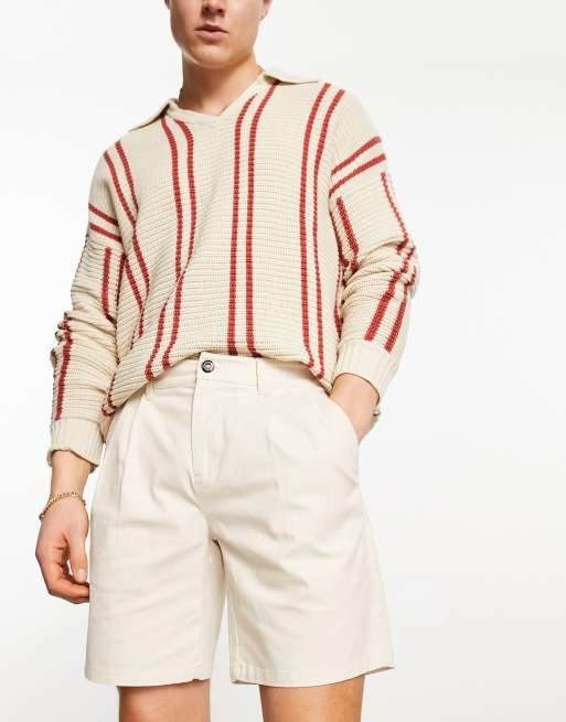 ASOS DESIGN pleated shorts in mid length in white 