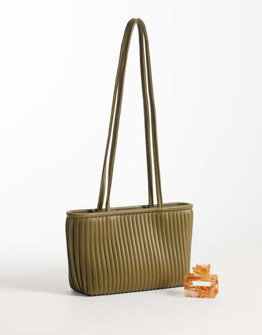 ASOS DESIGN pleated shoulder bag in green, 2 of 4
