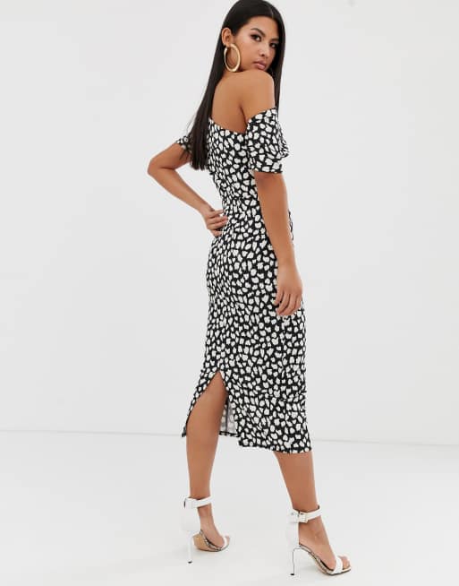 Asos black and white midi sale dress