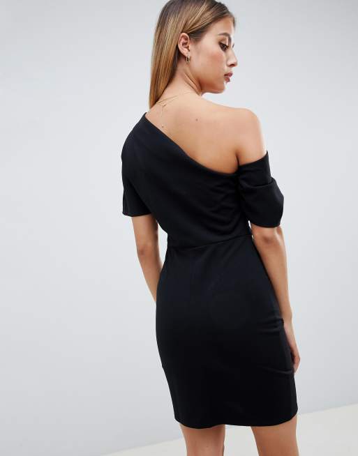 Asos design pleated outlet shoulder pencil dress