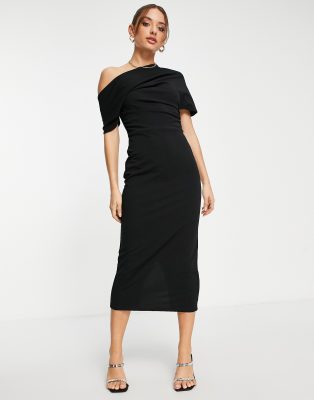 asos pleated shoulder pencil dress