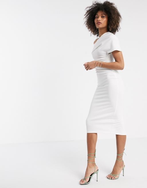 Asos design pleated shoulder pencil cheap dress