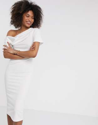 asos design pleated shoulder pencil dress