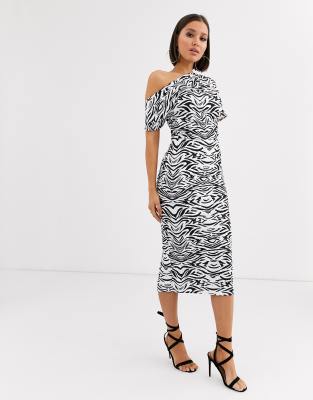 zebra print one shoulder dress