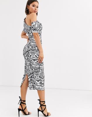 asos design pleated shoulder pencil dress