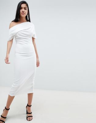 asos design pleated shoulder pencil dress