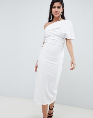 pleated shoulder pencil dress