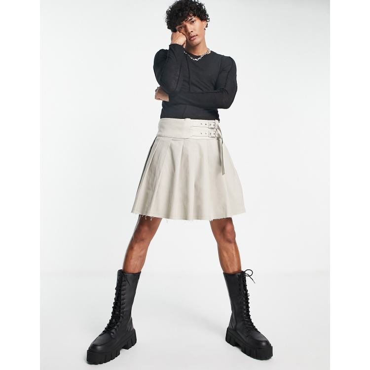 ASOS DESIGN pleated skirt in mid length in beige