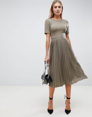 asos design pleated skirt midi dress