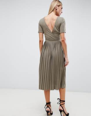 asos design pleated skirt midi dress