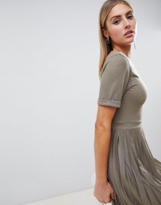 asos design pleated skirt midi dress