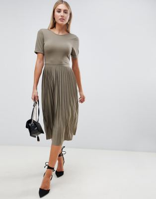 asos design pleated skirt midi dress