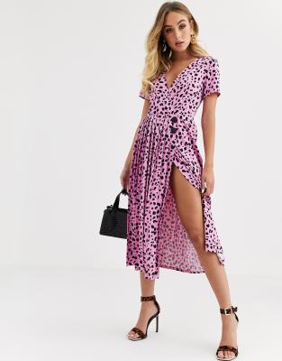 asos pink leopard dress