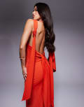 [ASOS DESIGN] ASOS DESIGN pleated slash neck maxi dress with knotted back detail in red 18 Red