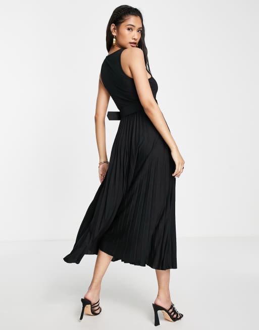 Asos black pleated dress best sale