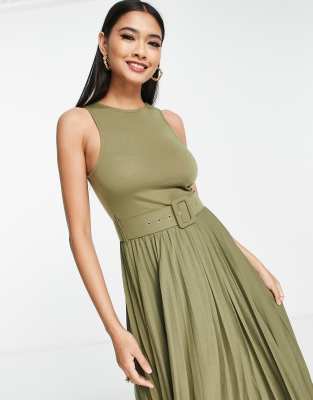 Asos design pleated 2024 skirt midi dress