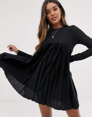 black pleated layered smock dress