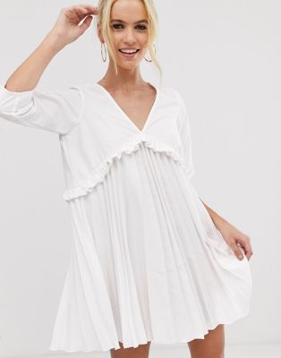 white pleated mini dress