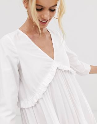 white pleated smock dress