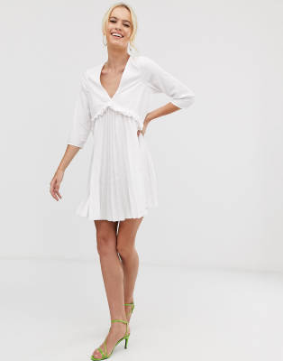 white pleated smock dress