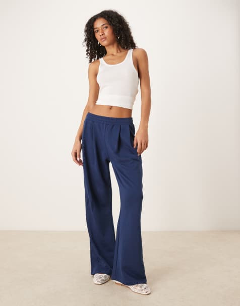 ASOS DESIGN pleated straight leg jogger in navy - view 1