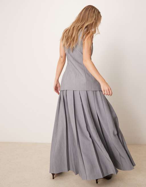 ASOS DESIGN pleated tailored maxi skirt in grey (part of a set) , 3 of 5