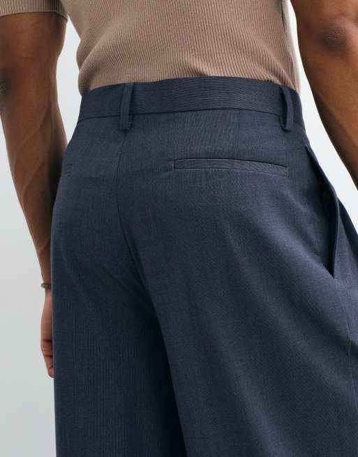 ASOS DESIGN pleated tailored wide leg pants in blue denim look, 2 of 5