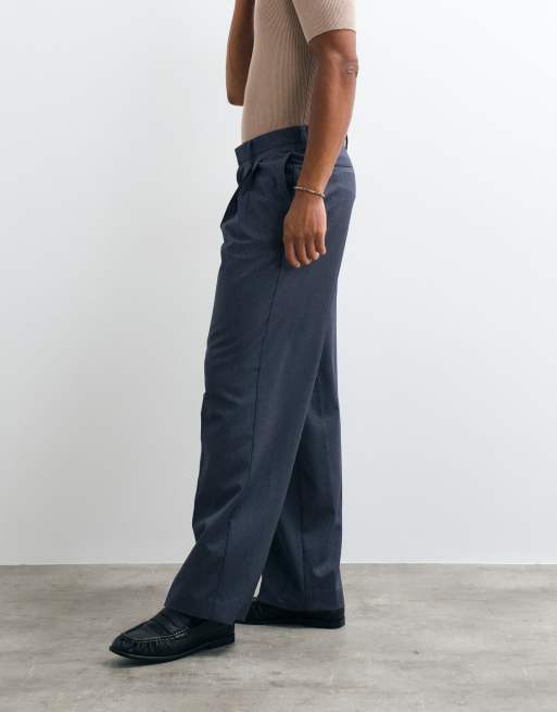 ASOS DESIGN pleated tailored wide leg pants in blue denim look, 3 of 5