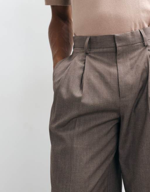 ASOS DESIGN pleated tailored wide leg pants with wool in dark stone denim look, 2 of 5