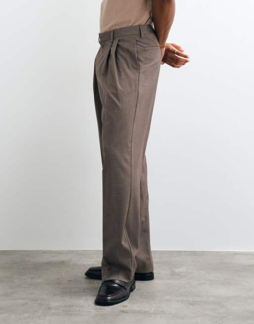 ASOS DESIGN pleated tailored wide leg pants with wool in dark stone denim look, 3 of 5