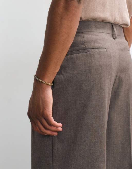 ASOS DESIGN pleated tailored wide leg pants with wool in dark stone denim look, 5 of 5