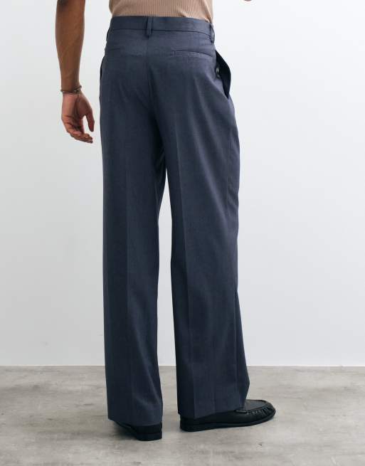 ASOS DESIGN pleated tailored wide leg trousers in blue denim look, 5 of 5