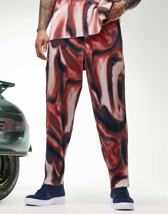 ASOS DESIGN pleated tapered joggers in wave print - part of a set