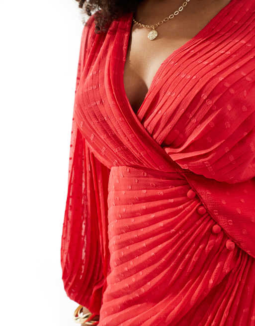 ASOS DESIGN pleated textured chiffon wrap button detail maxi