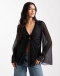 [ASOS DESIGN] ASOS DESIGN pleated tie front blouse in black 10 Black