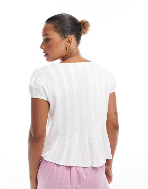 ASOS DESIGN pleated tie front top in cream