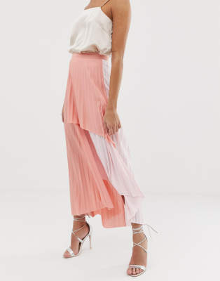 tiered pleated maxi skirt