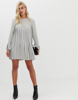 asos grey pleated dress