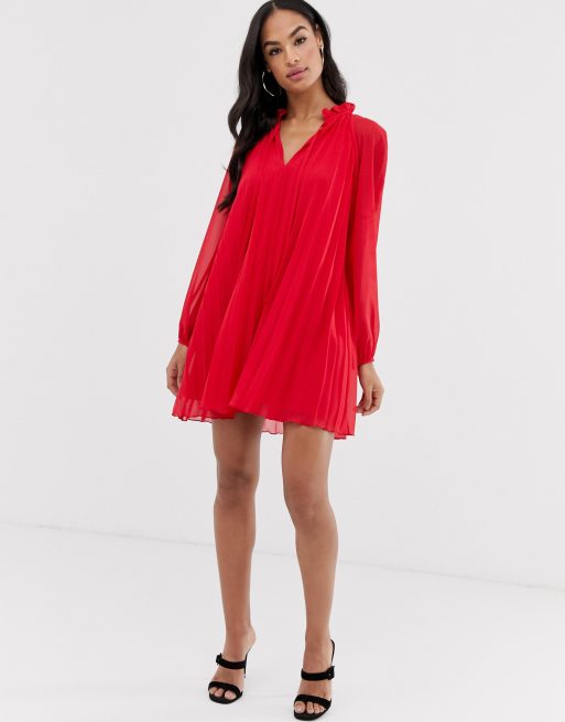 Asos design pleated 2025 trapeze mini dress