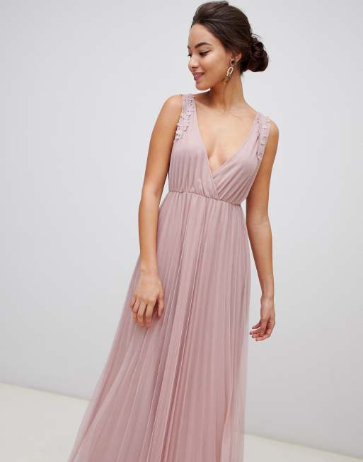 Asos design tulle midi 2025 dress with applique trim