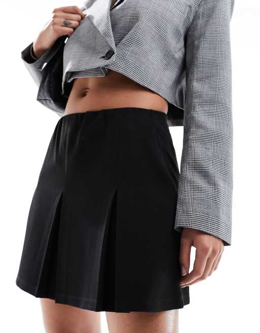 ASOS DESIGN pleated twill mini skirt in black