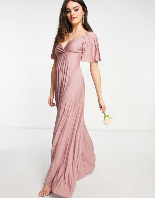 ASOS DESIGN pleated twist back cap sleeve maxi dress in rose