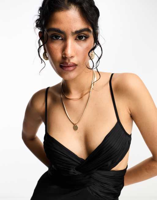 ASOS DESIGN satin cami with wrap back detail in black