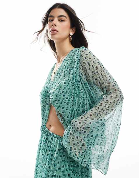 ASOS DESIGN pleated twist front blouse in floral print - part of a set - view 1