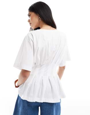 ASOS DESIGN PLEATED V-NECK BLOUSE