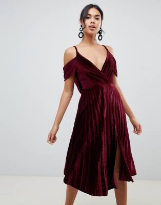 asos design velvet cami pephem midi dress